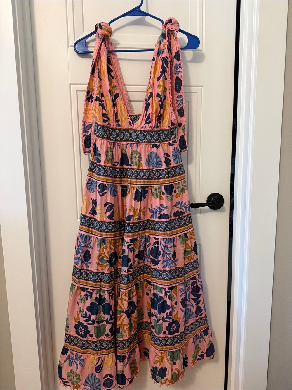 FARM Rio Pink Floral Tiered Midi Dress